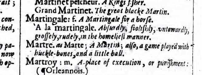 Martingale systeem - Cotgrave woordenboek 1611