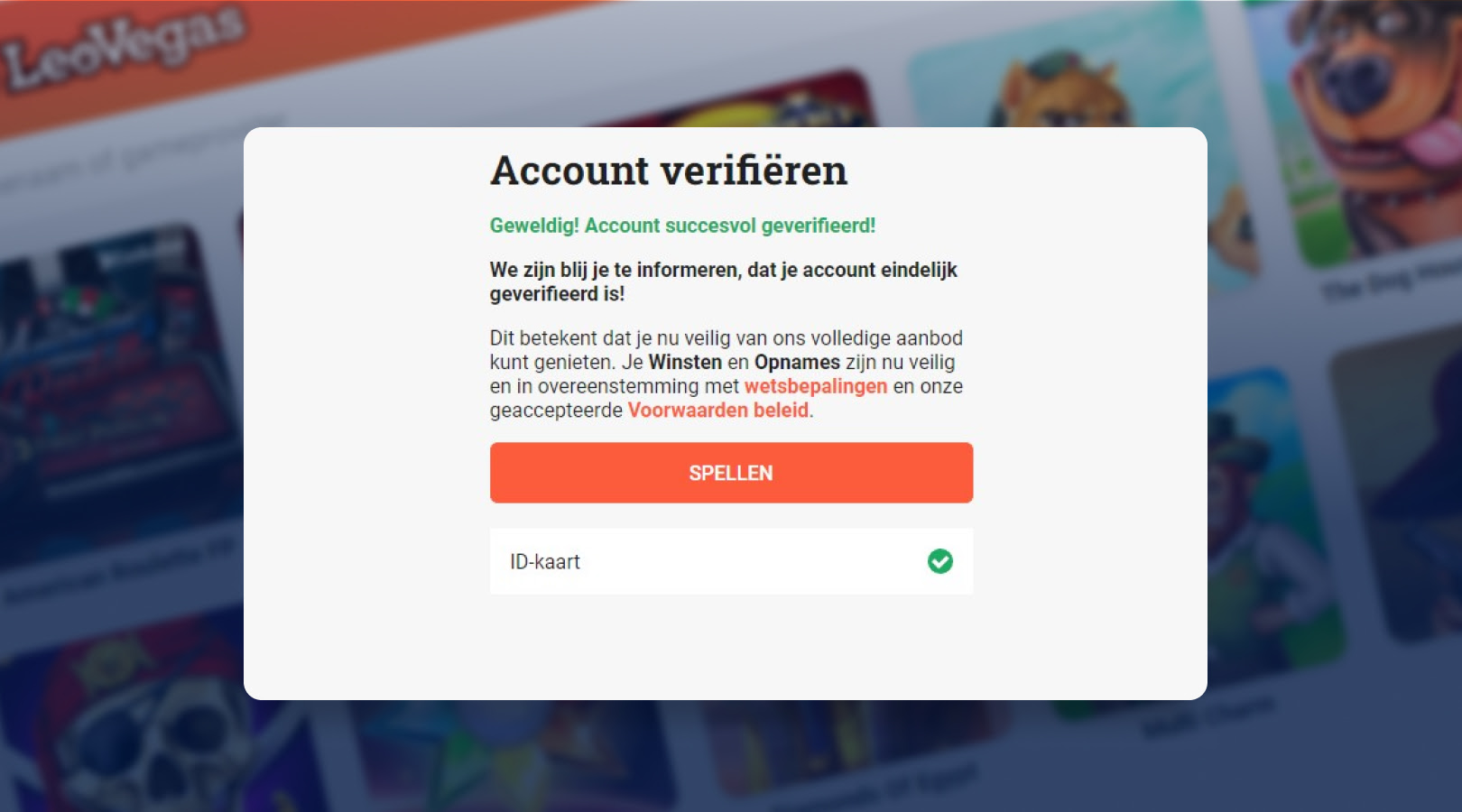 Verificatie succesvol, account is klaar voor gebruik.